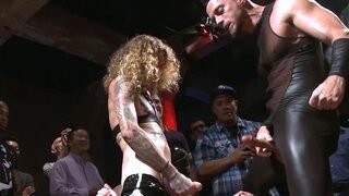 Cass Bolton flogged and DOUBLE ANAL fucked in public!