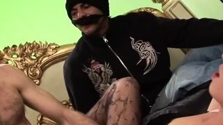 Hot damsel makes cuckold gobble creampie from another dude
